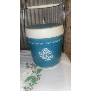 Antique  West Bend Thermo Service Blue Ice Bucket Mcm 60's Retro White Daisy Vtg